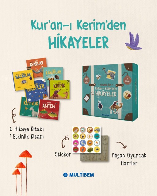 KURAN-I KERİM'DEN HİKAYELER SETİ - 7 KİTAP AHŞAP OYUNCAK VE STİCKER - KUTULU ÖZEL SET - 1